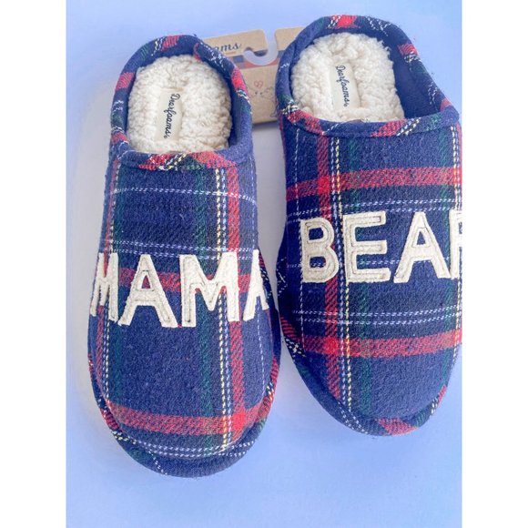 Dearfoams Women's Mama Bear Clog Slippers In Blue Plaid Size L (9-10) - Picture 2 of 6